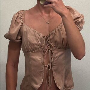 Sophie Rue Tan Lace-Up Blouse
